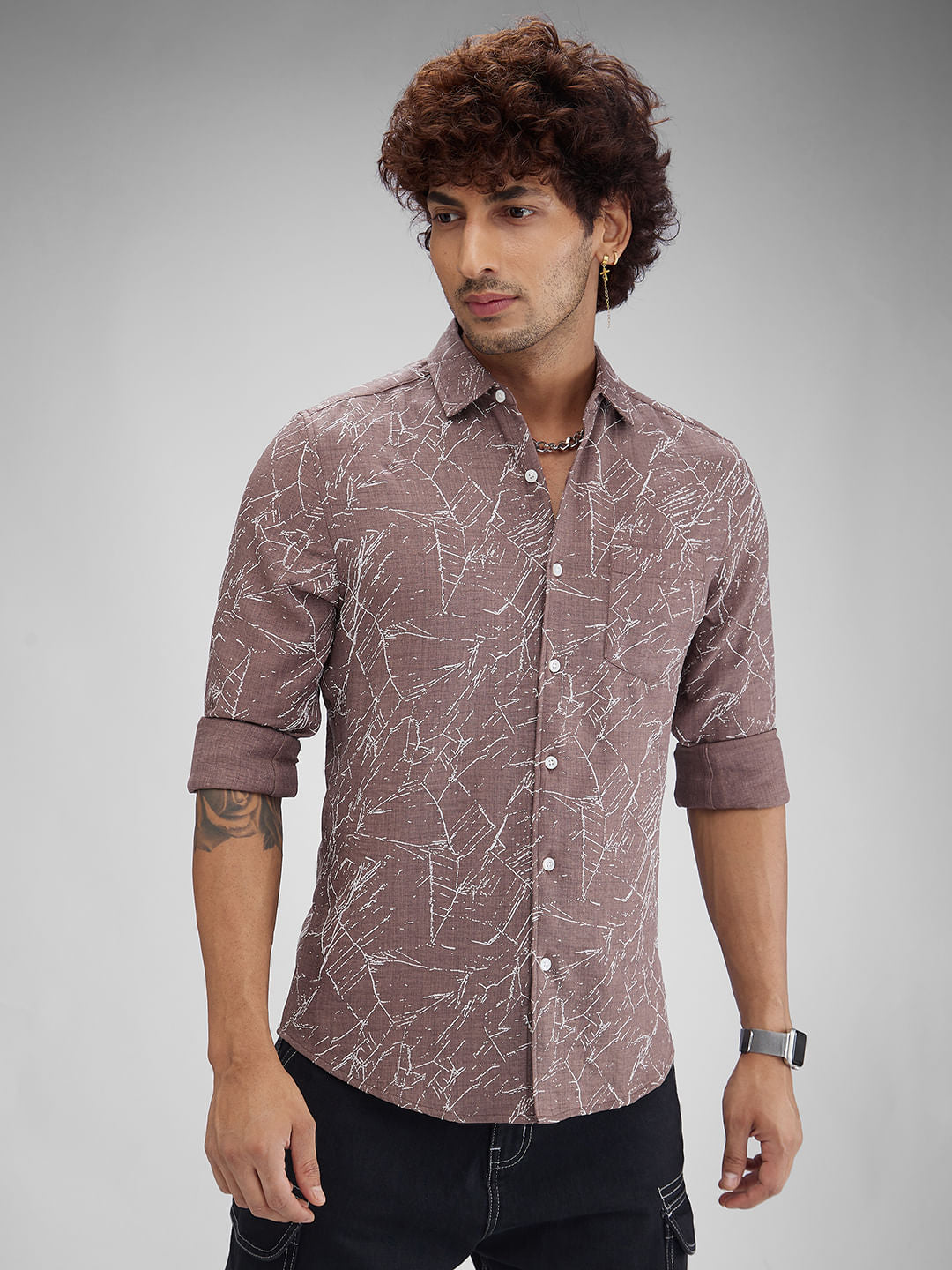 Brunette Stroke Splash Crinkled Shirt
