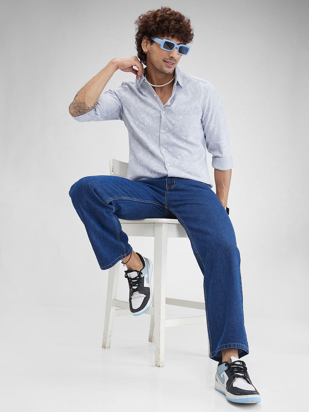 Fog Grey Stroke Splash Crinkled Shirt