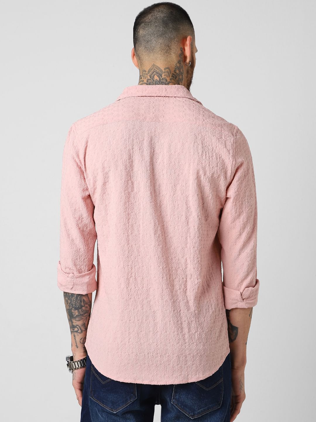 Pastel Rose Mash Wrinkled Jacquard Shirt