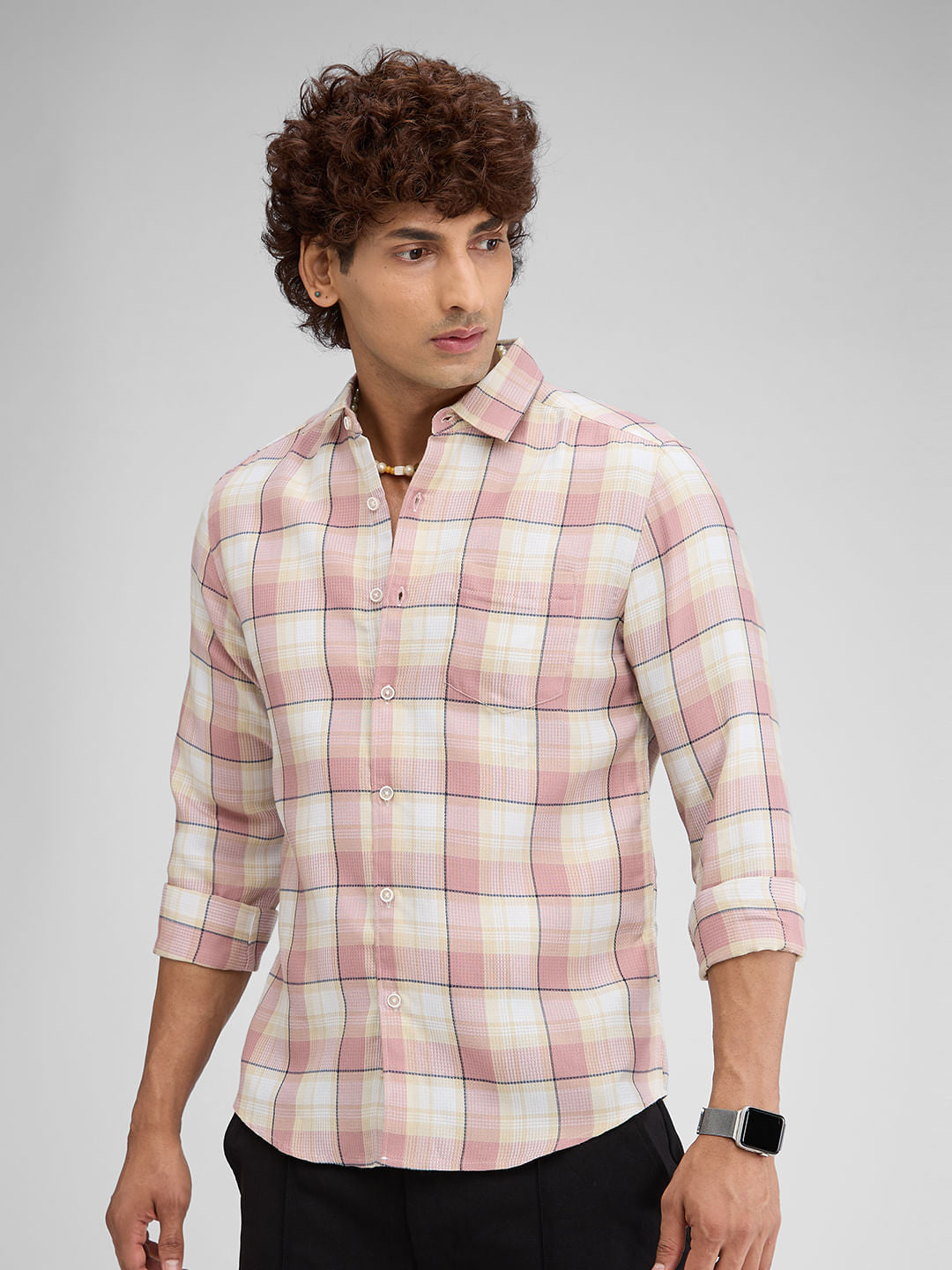 Cameo Pink Dupplin Checkered Waffle Shirt