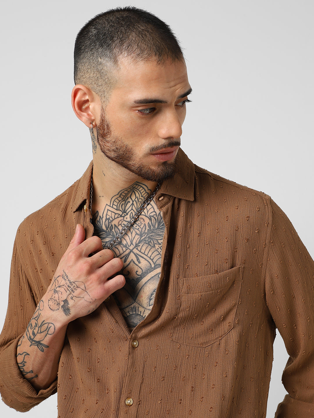 Cocoa Brown Swiss Dobby Shirt