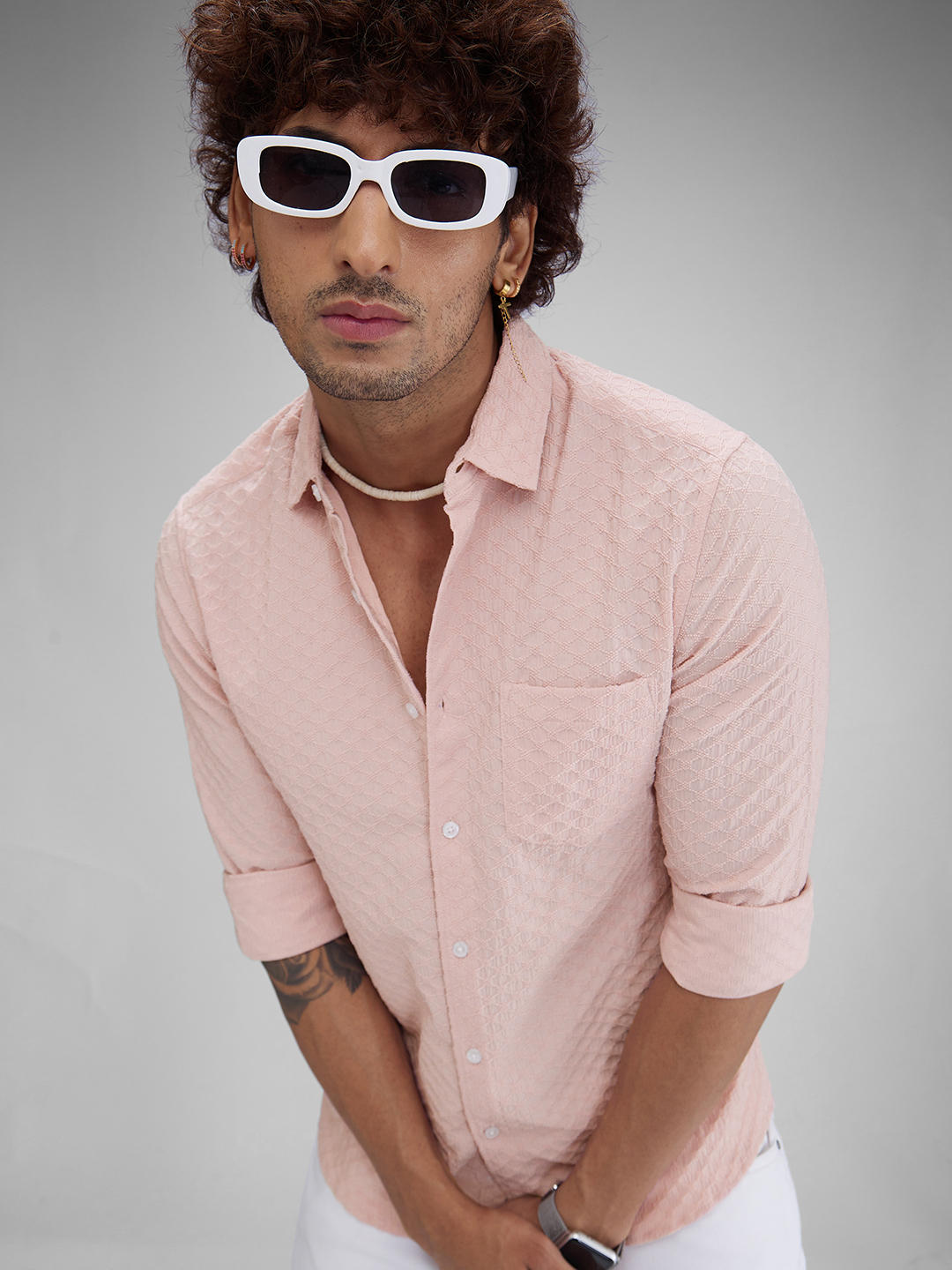 Elegant Monotone Jacquard Peach Shirt