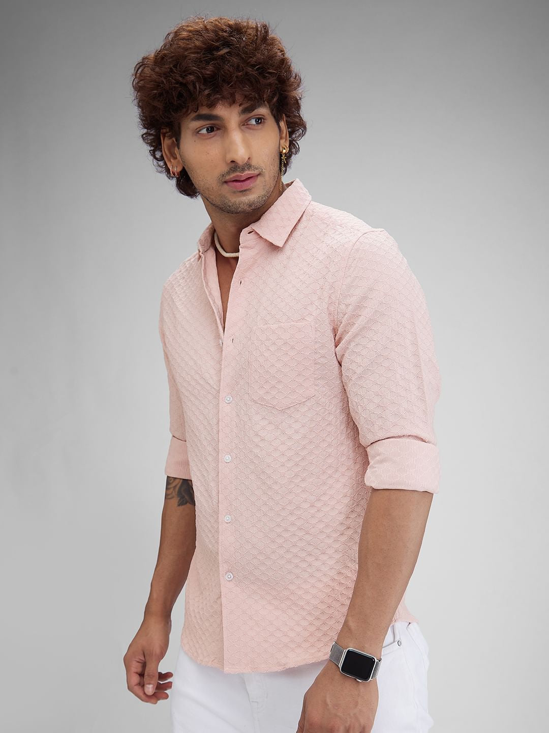 Elegant Monotone Jacquard Peach Shirt