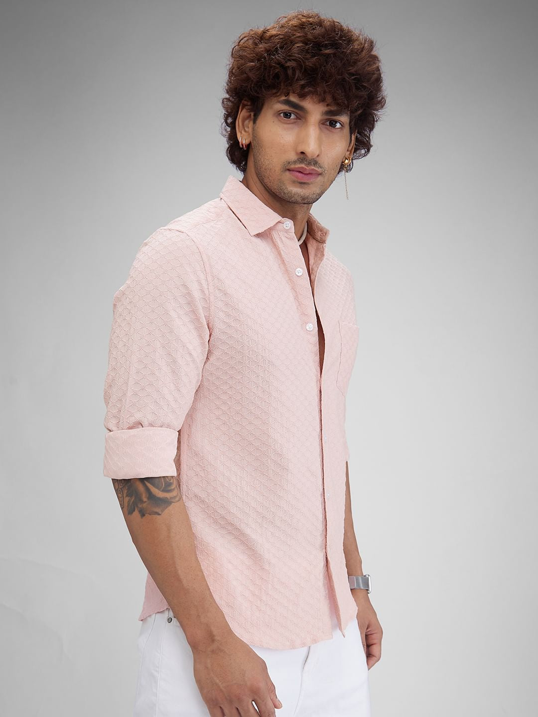 Elegant Monotone Jacquard Peach Shirt