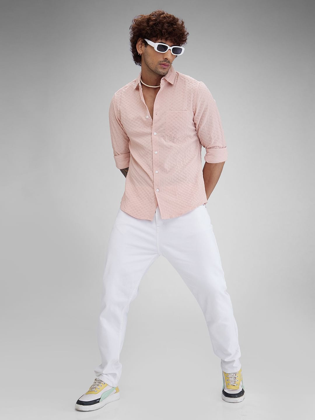 Elegant Monotone Jacquard Peach Shirt
