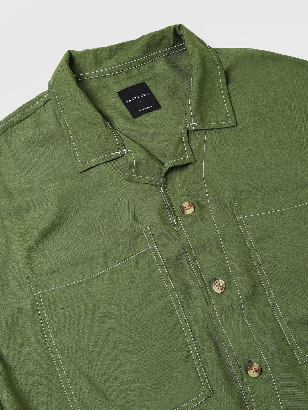 Olive Double Pocket Oversized Cropped Shirt