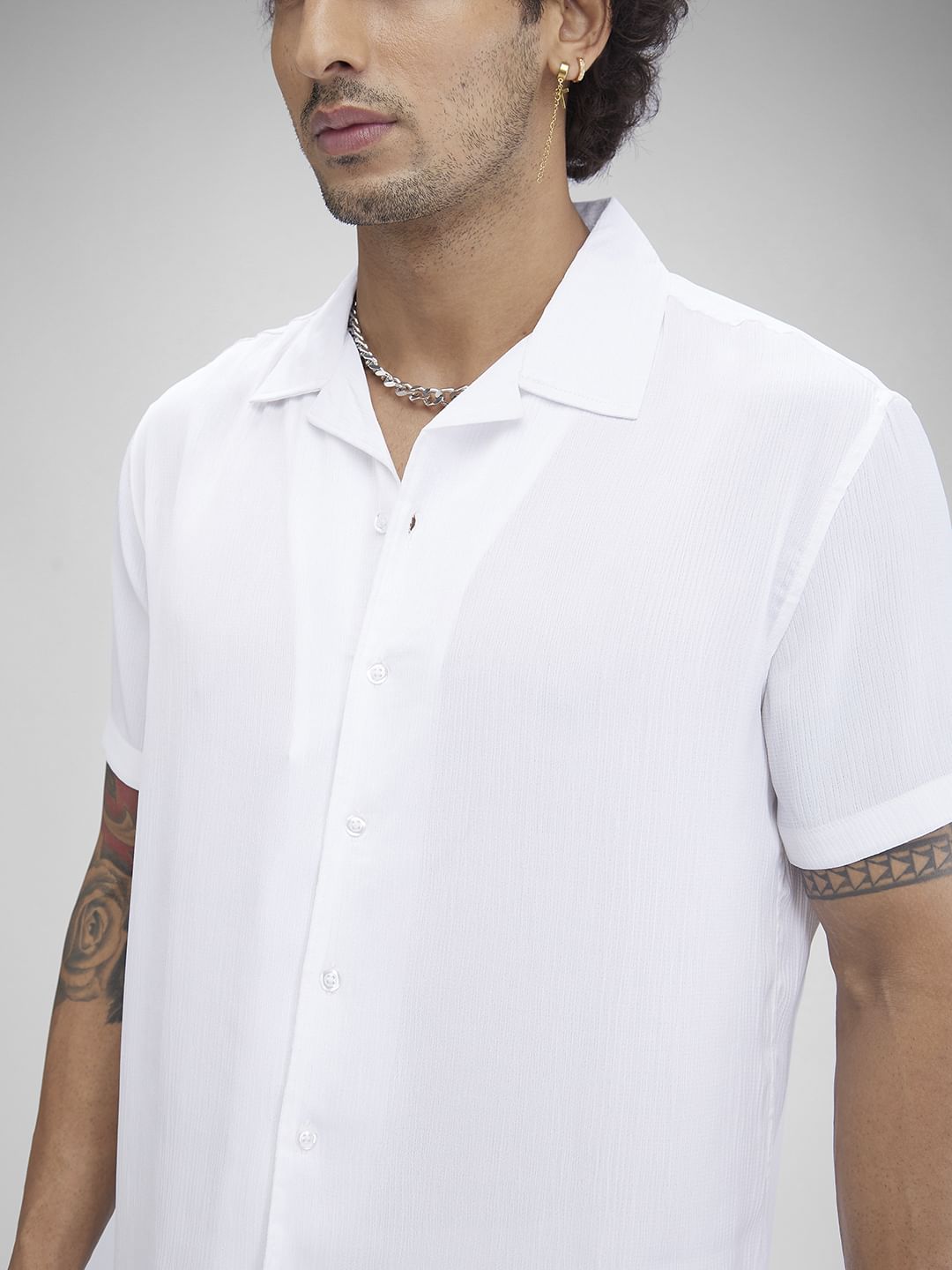 White Crepe Oversized Resort Collar Shirt