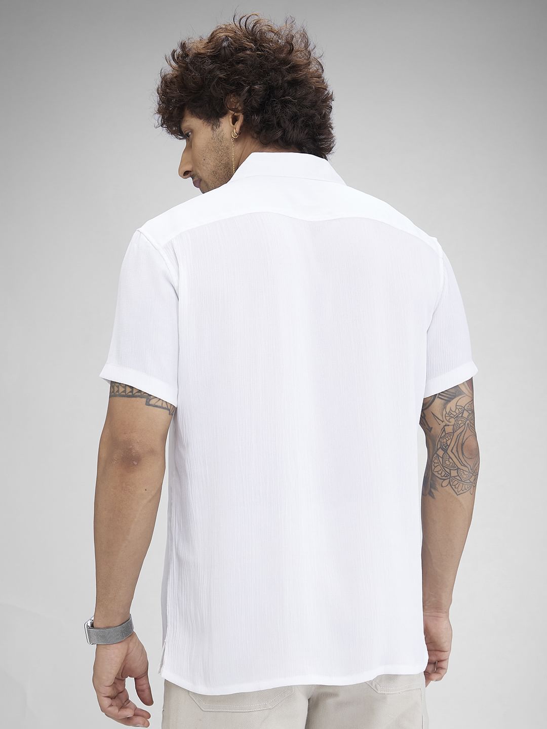 White Crepe Oversized Resort Collar Shirt