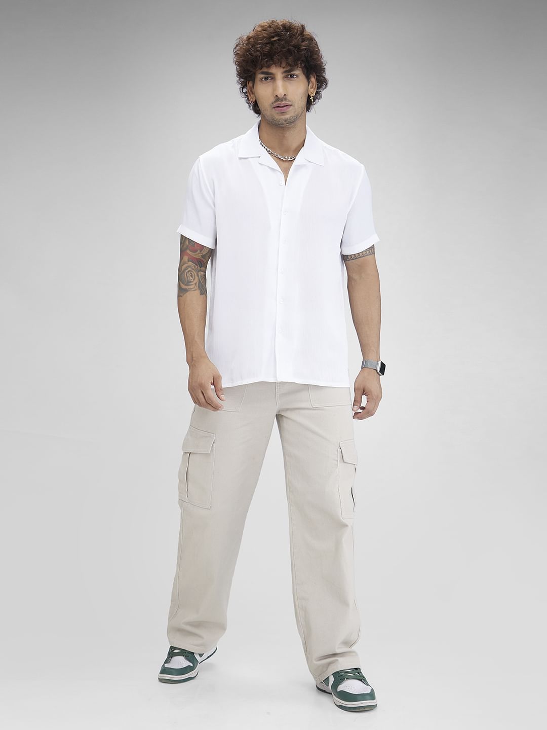 White Crepe Oversized Resort Collar Shirt