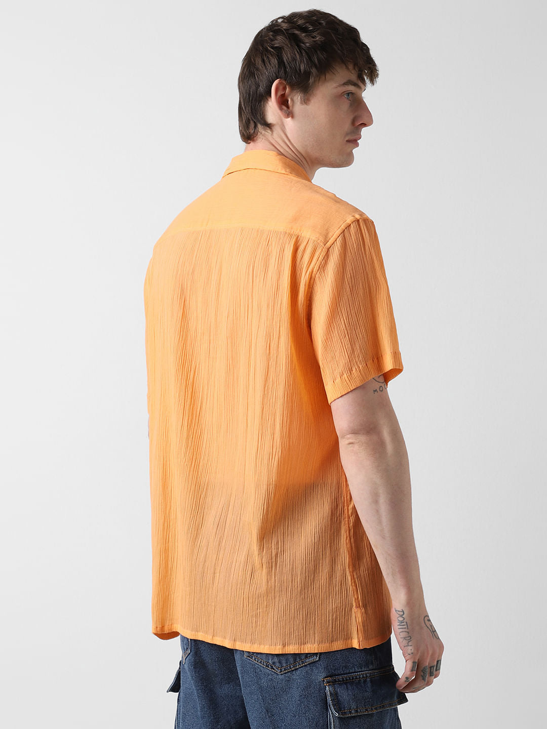 Candy Orange Crepe Notch Collar Oversized Shirt