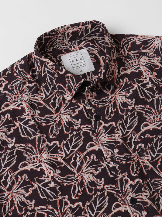 Grease Black Floral Printed Crinkled Shirt