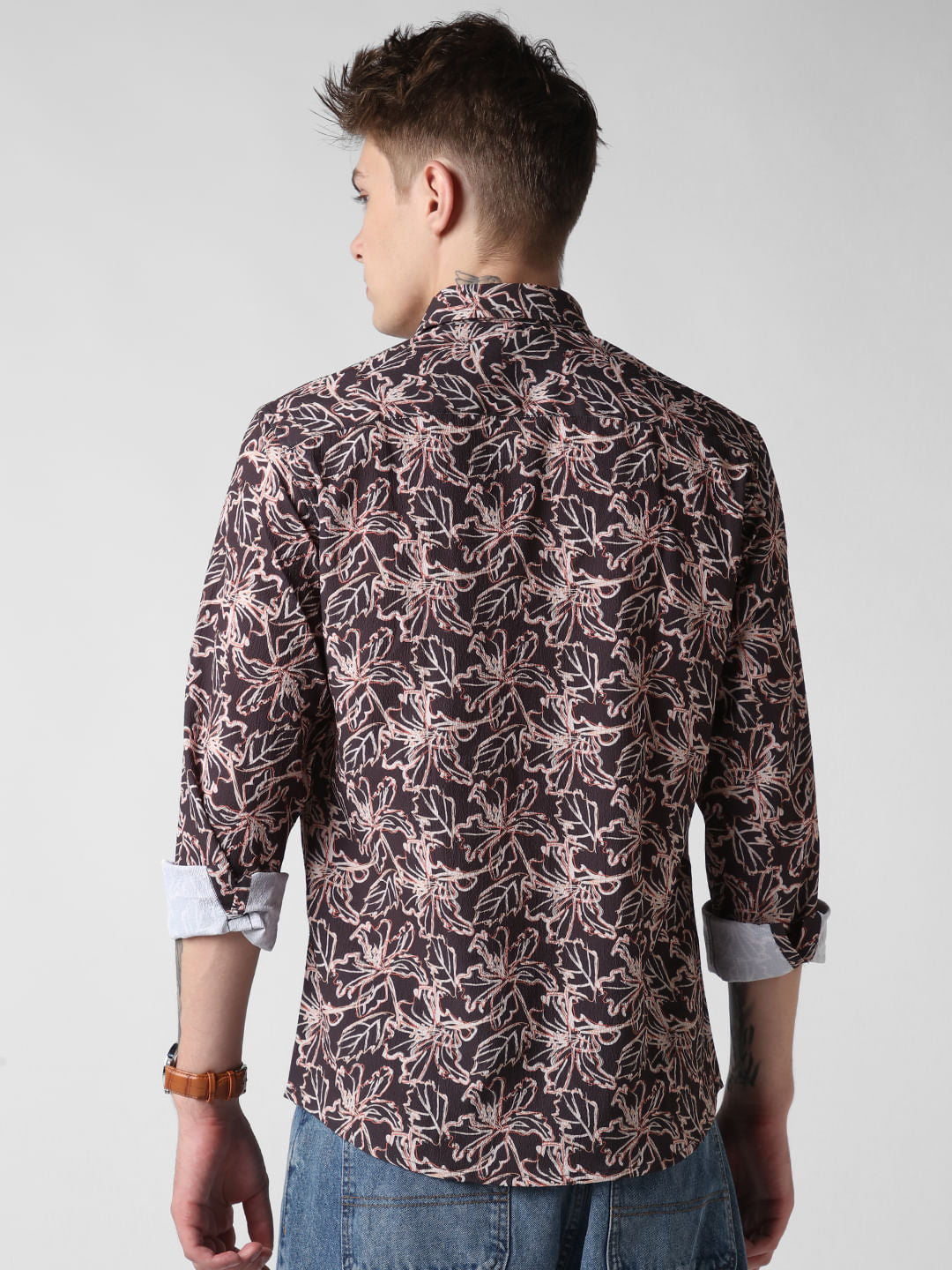 Grease Black Floral Printed Crinkled Shirt