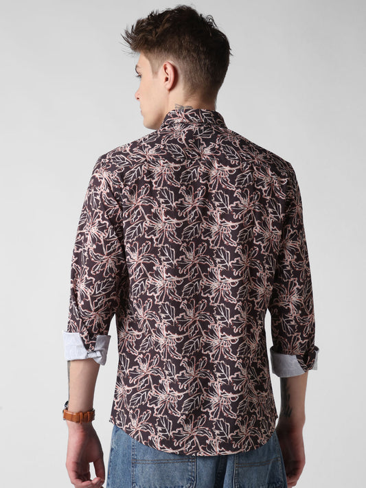 Grease Black Floral Printed Crinkled Shirt