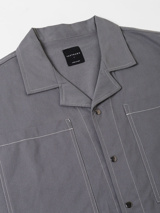 Vintage Grey Double Pocket Oversized Cropped Shirt