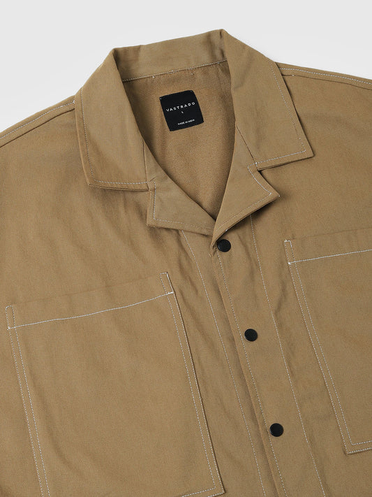 Khaki Double Pocket Oversized Cropped Shirt
