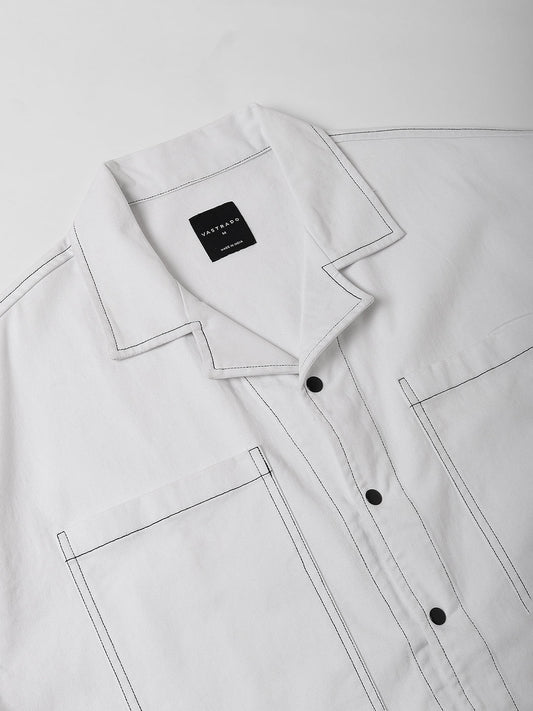 White Double Pocket Oversized Cropped Shirt