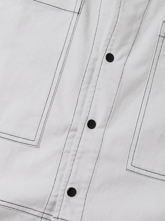 White Double Pocket Oversized Cropped Shirt