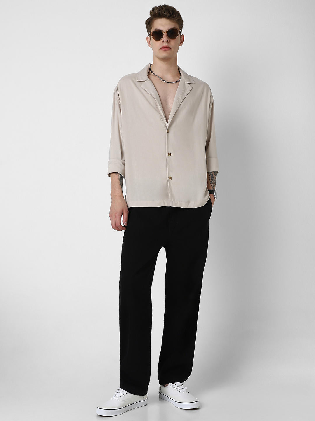 Mist Grey Oversized Notched Lapel Collar Shirt