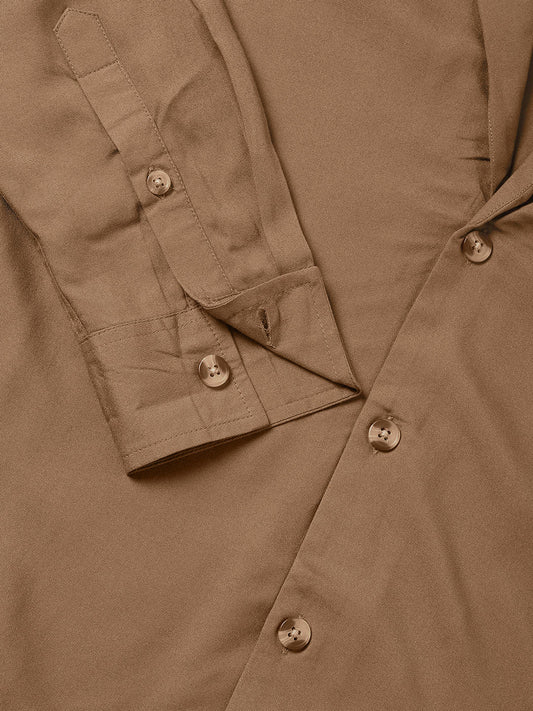 Solid Hazelnut Oversized Notched Lapel Collar Shirt