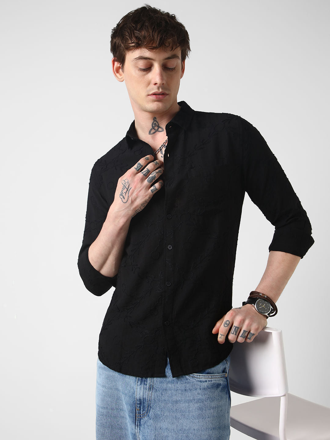 Classic Black Embroidered Shirt