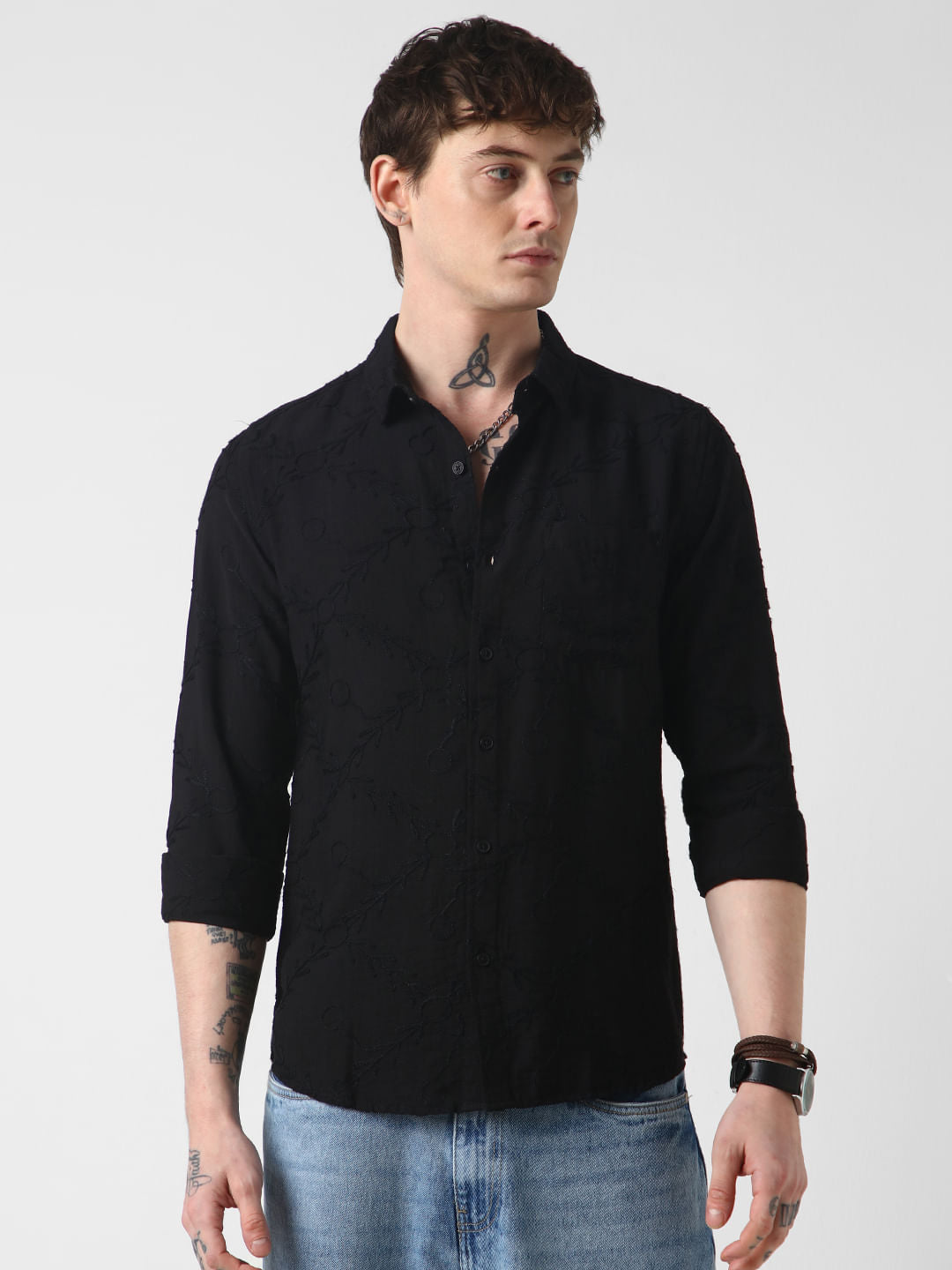 Classic Black Embroidered Shirt