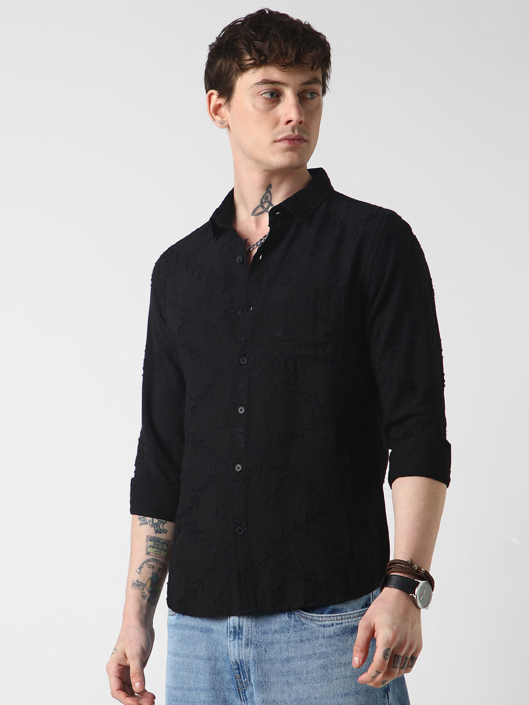 Classic Black Embroidered Shirt