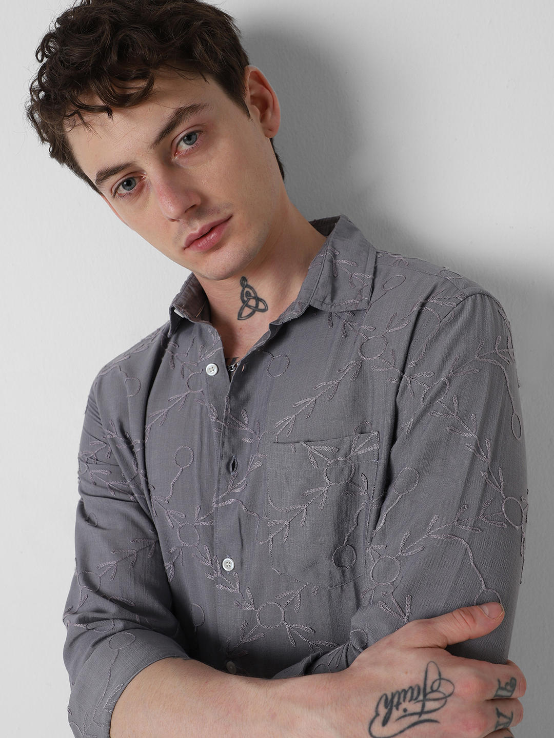Intricate Intense Grey Embroidered Shirt