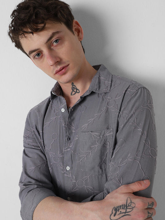 Intricate Intense Grey Embroidered Shirt