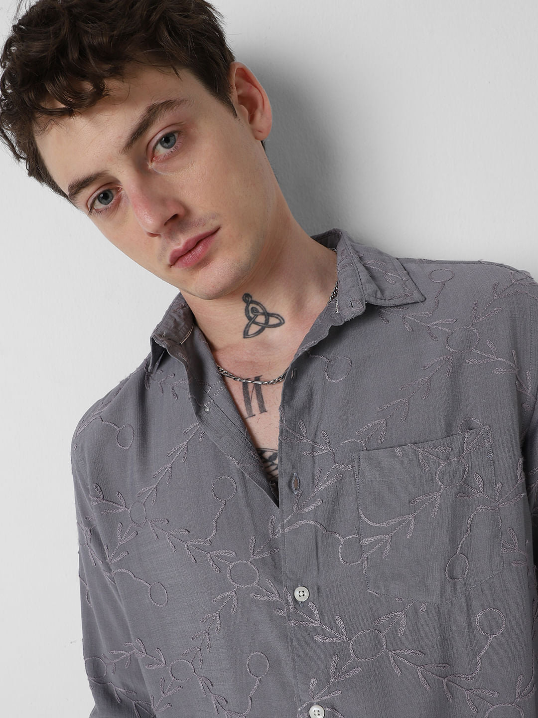 Intricate Intense Grey Embroidered Shirt
