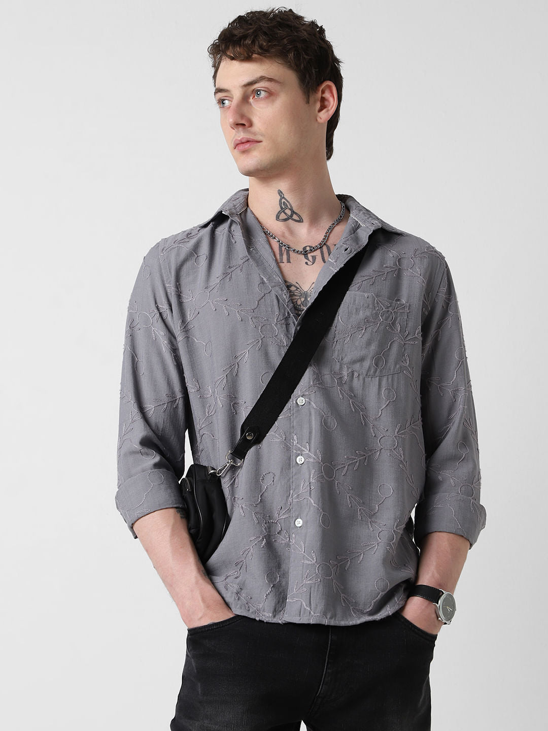 Intricate Intense Grey Embroidered Shirt