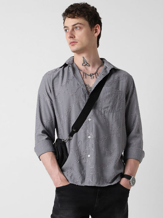 Intricate Intense Grey Embroidered Shirt