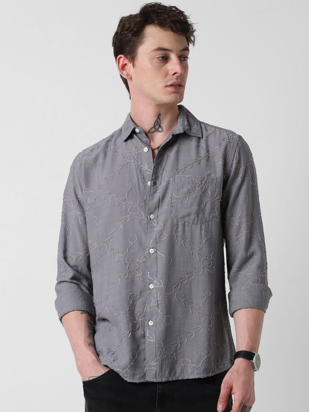 Intricate Intense Grey Embroidered Shirt