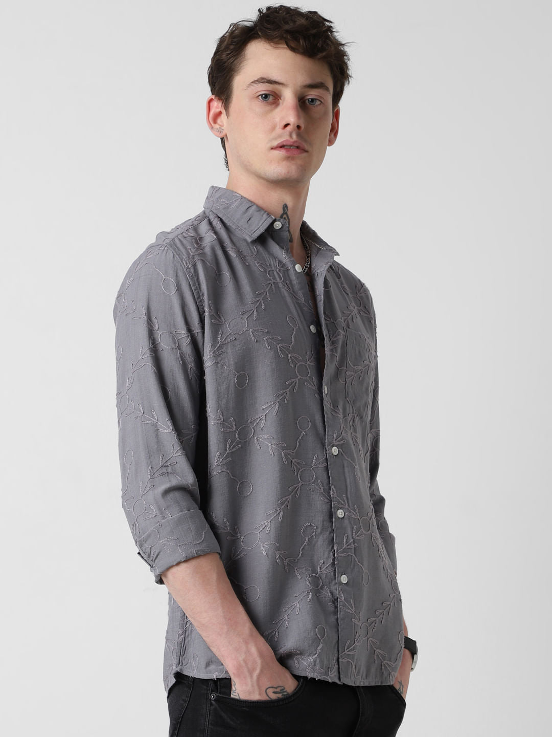 Intricate Intense Grey Embroidered Shirt