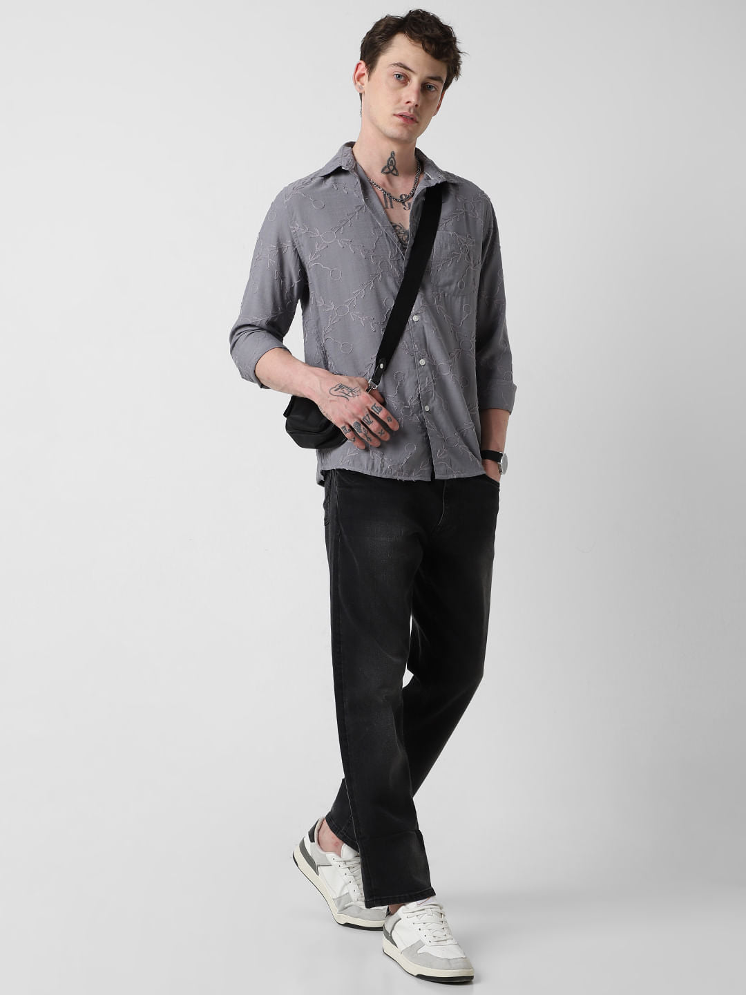 Intricate Intense Grey Embroidered Shirt