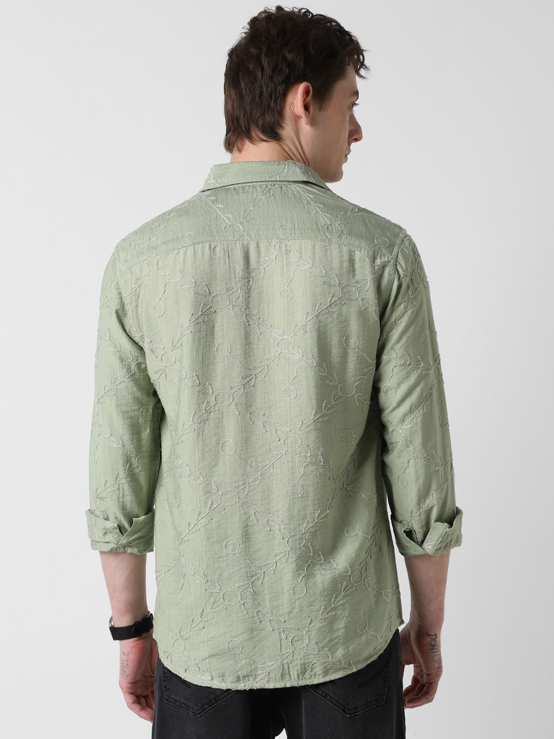 Intricate Fern Green Embroidered Shirt