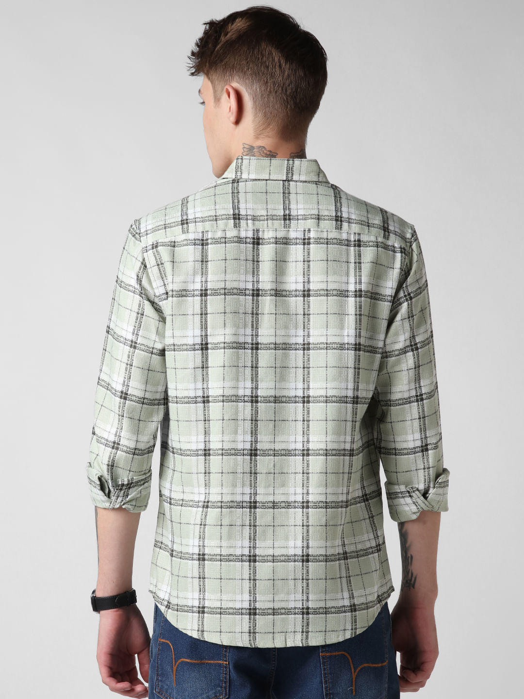Mint Green & Black Dobby Checkered Shirt