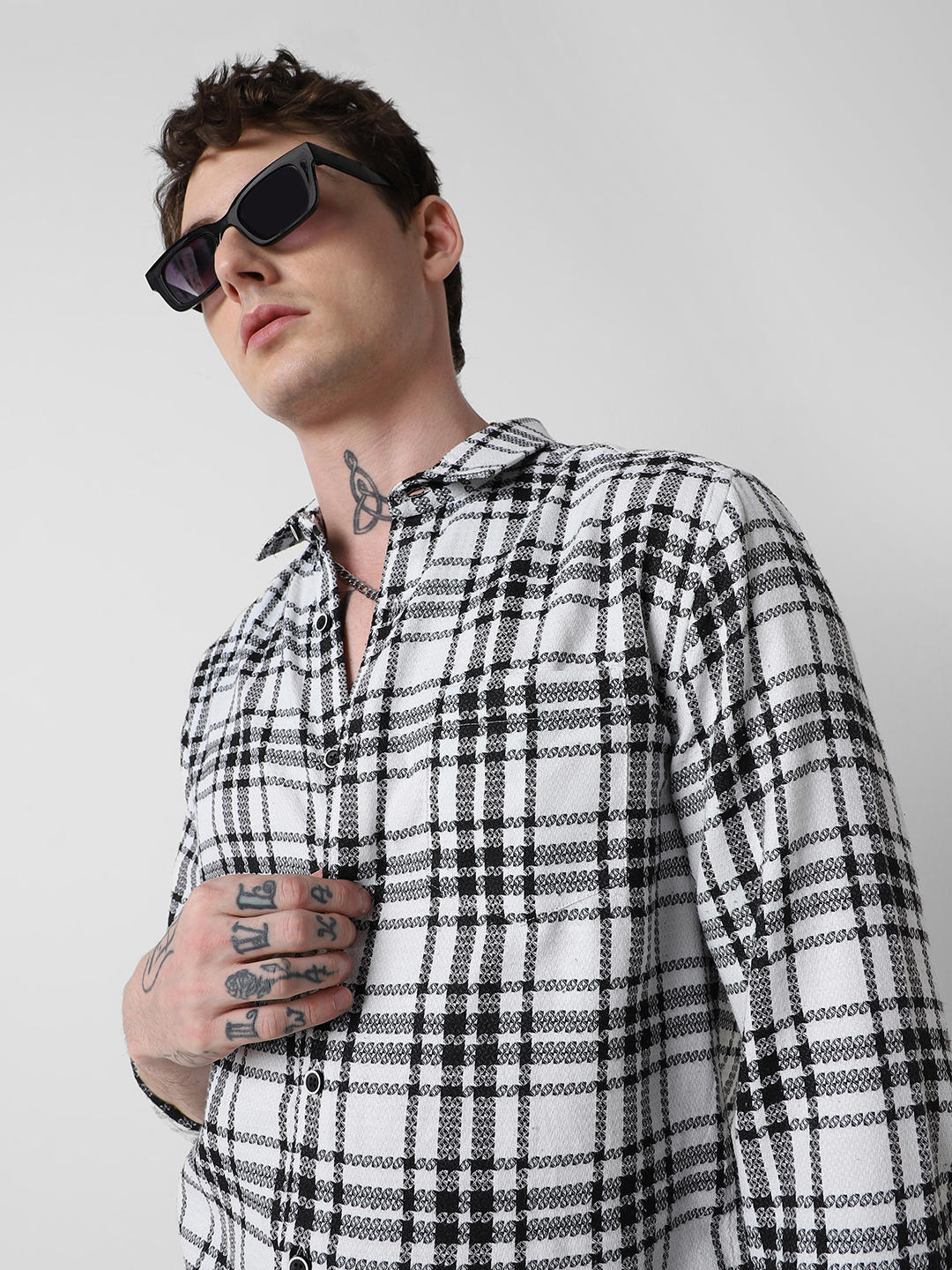 Black & White Dobby Checkered Shirt
