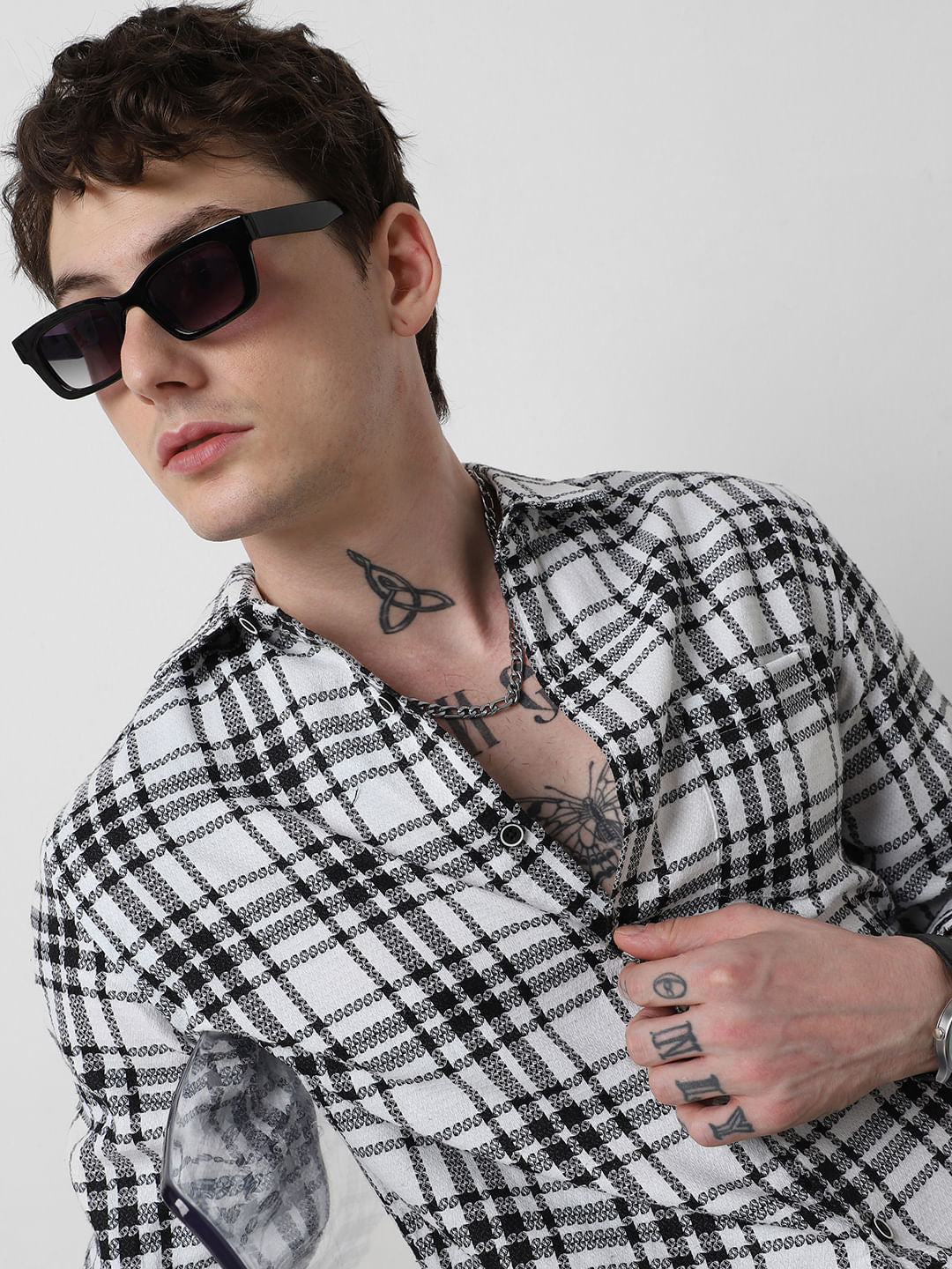 Black & White Dobby Checkered Shirt