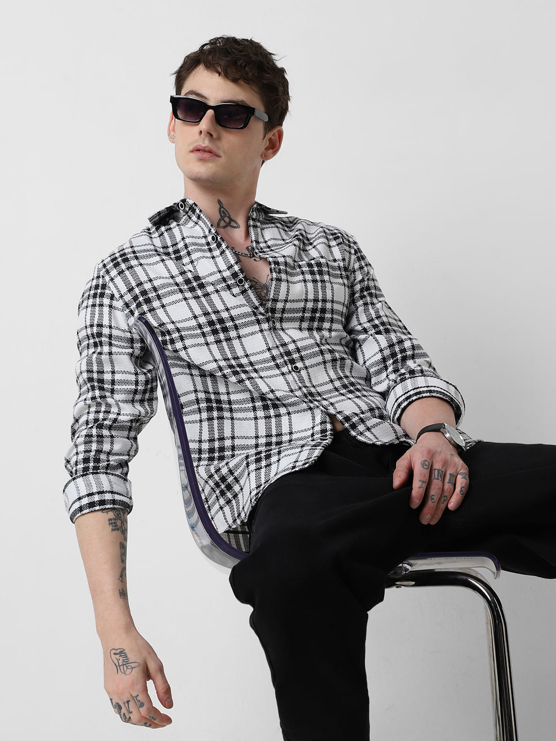 Black & White Dobby Checkered Shirt
