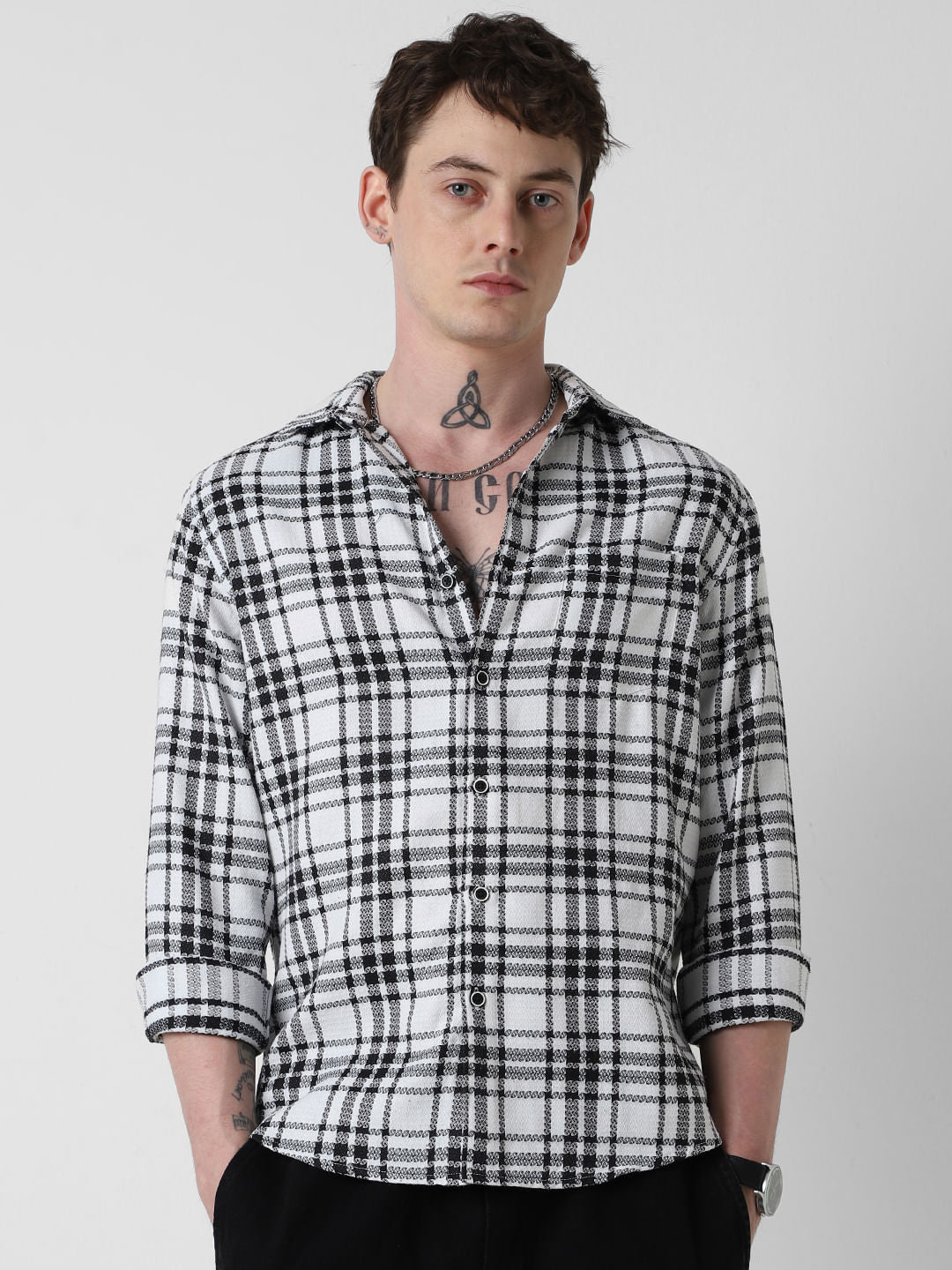 Black & White Dobby Checkered Shirt