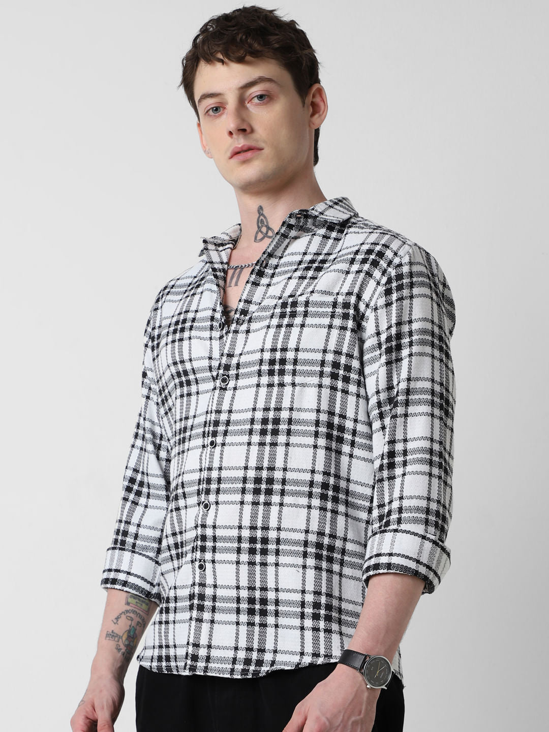 Black & White Dobby Checkered Shirt