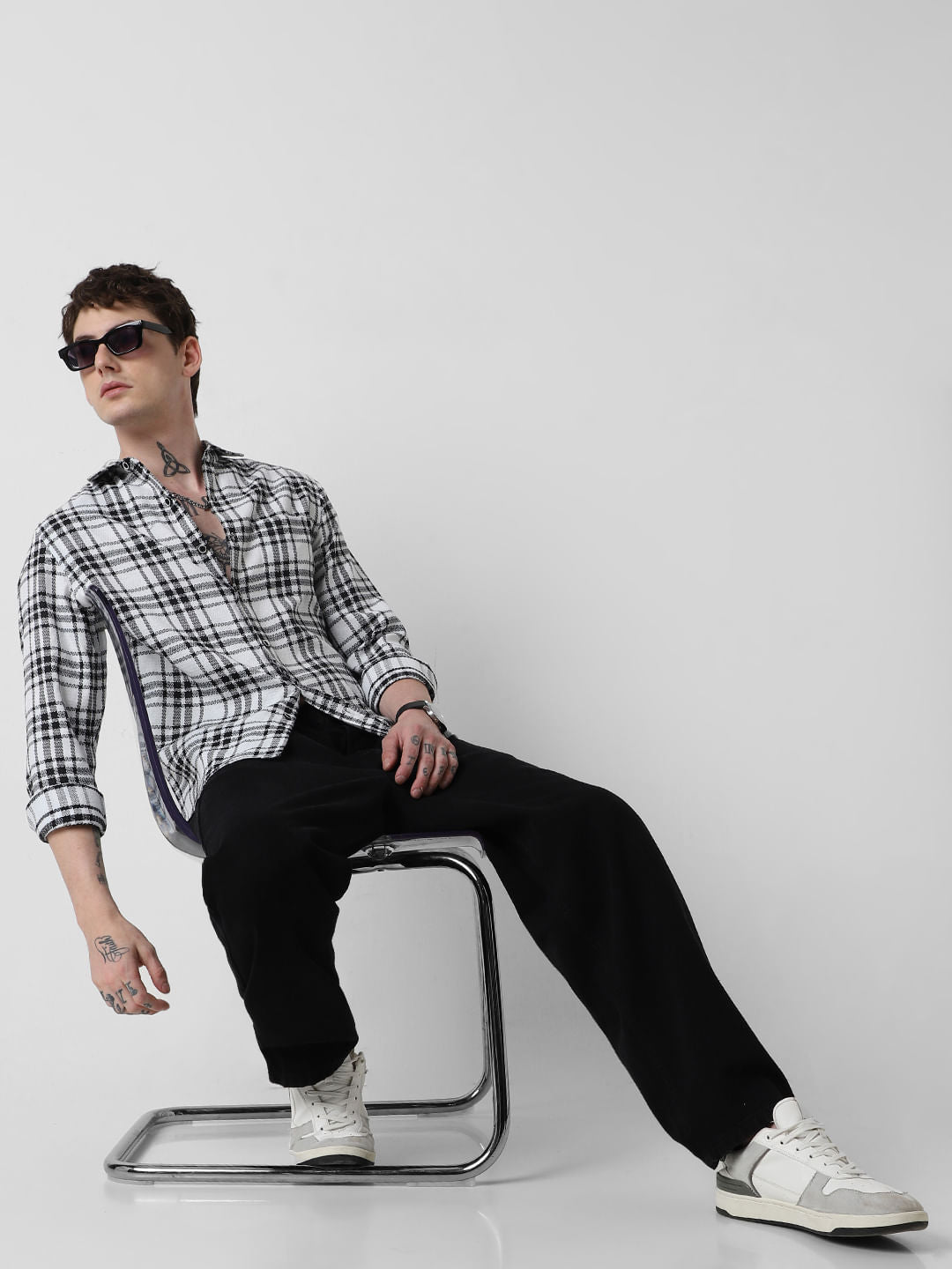 Black & White Dobby Checkered Shirt