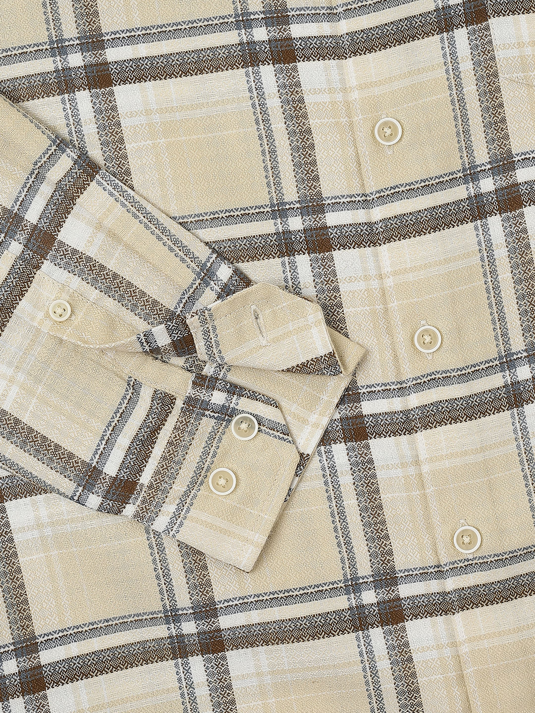 Beige Windowpane Jacquard Checked Shirt