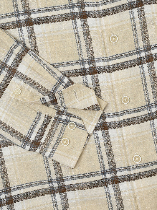 Beige Windowpane Jacquard Checked Shirt