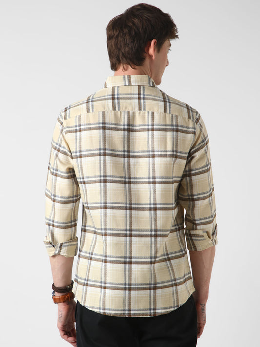 Beige Windowpane Jacquard Checked Shirt