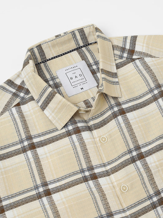 Beige Windowpane Jacquard Checked Shirt