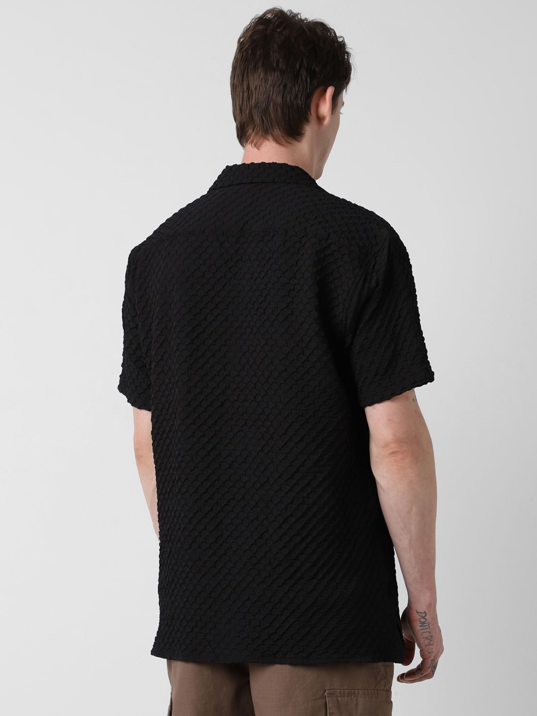 Jet Black Embossed Patterned Oversized Shirt