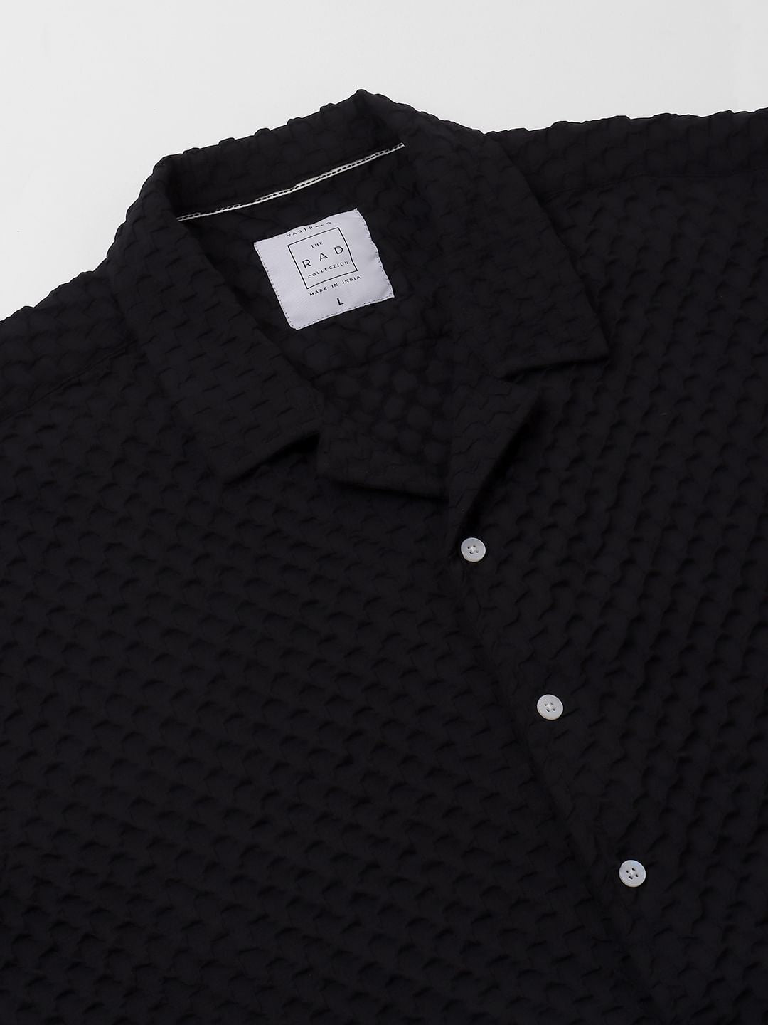 Jet Black Embossed Patterned Oversized Shirt
