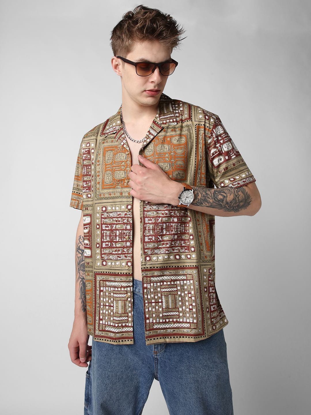 Multicolour Egyptian Printed Oversized Shirt
