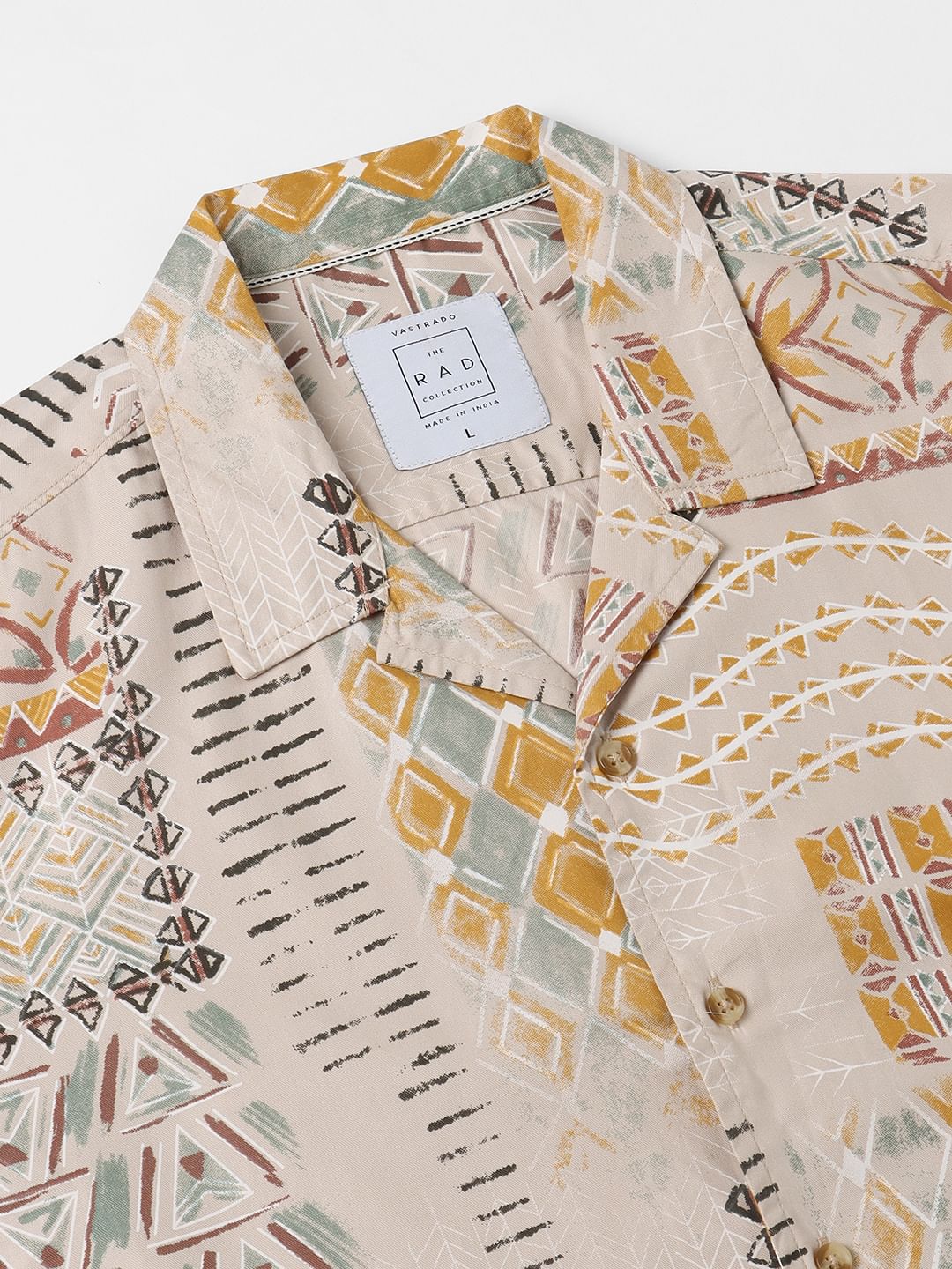 Beige Vintage Indie Folk Printed Oversized Shirt